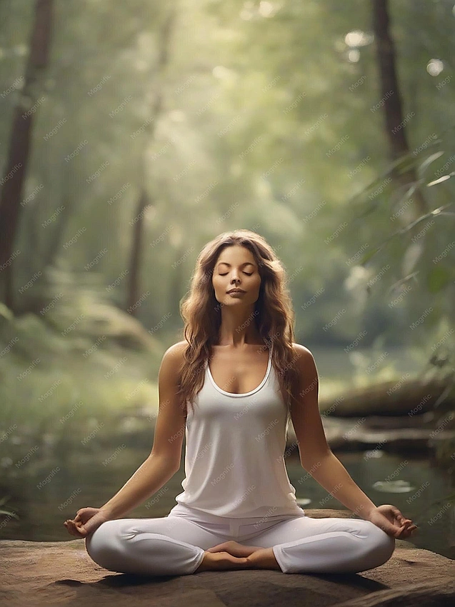 strong female figure meditating in nature