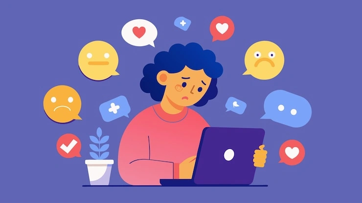 person scrolling social media with anxious expression