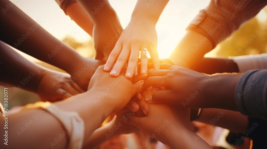 diverse hands reaching for each other