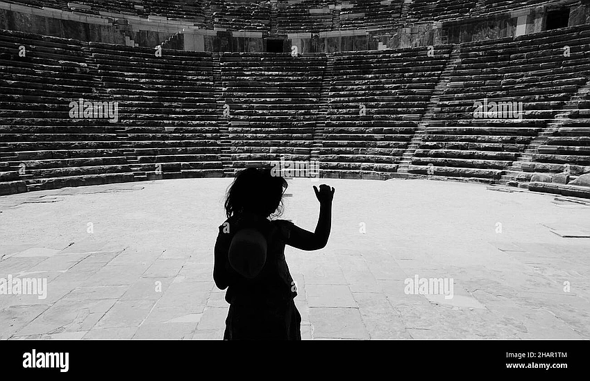 People watching ancient spectacle silhouette