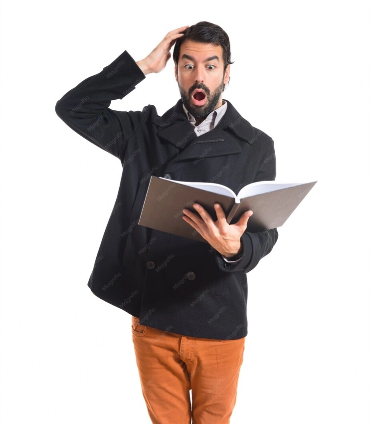 Shocked person reading book