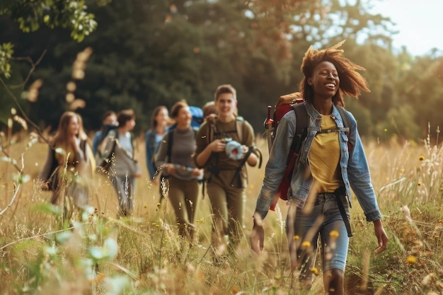 diverse group of friends trying new outdoor activity