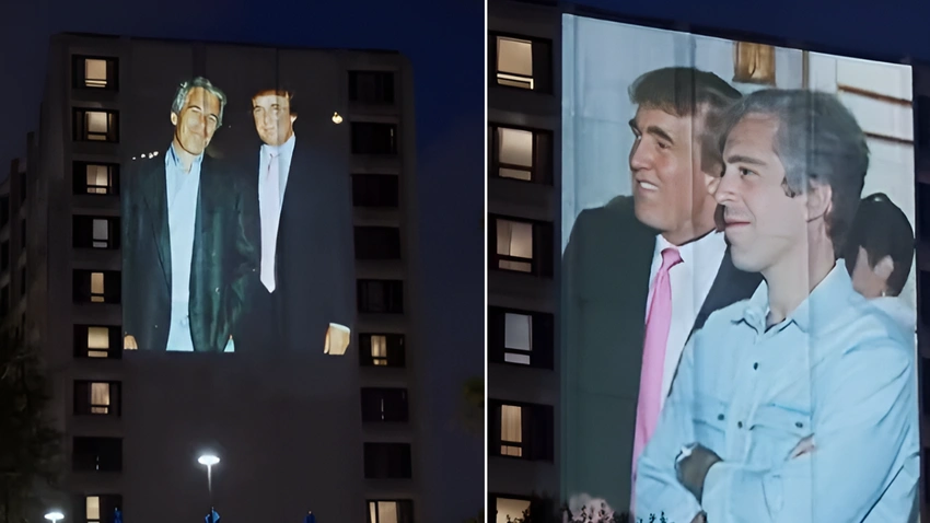 Washington protest projects Trump-Epstein video onto hotel façade