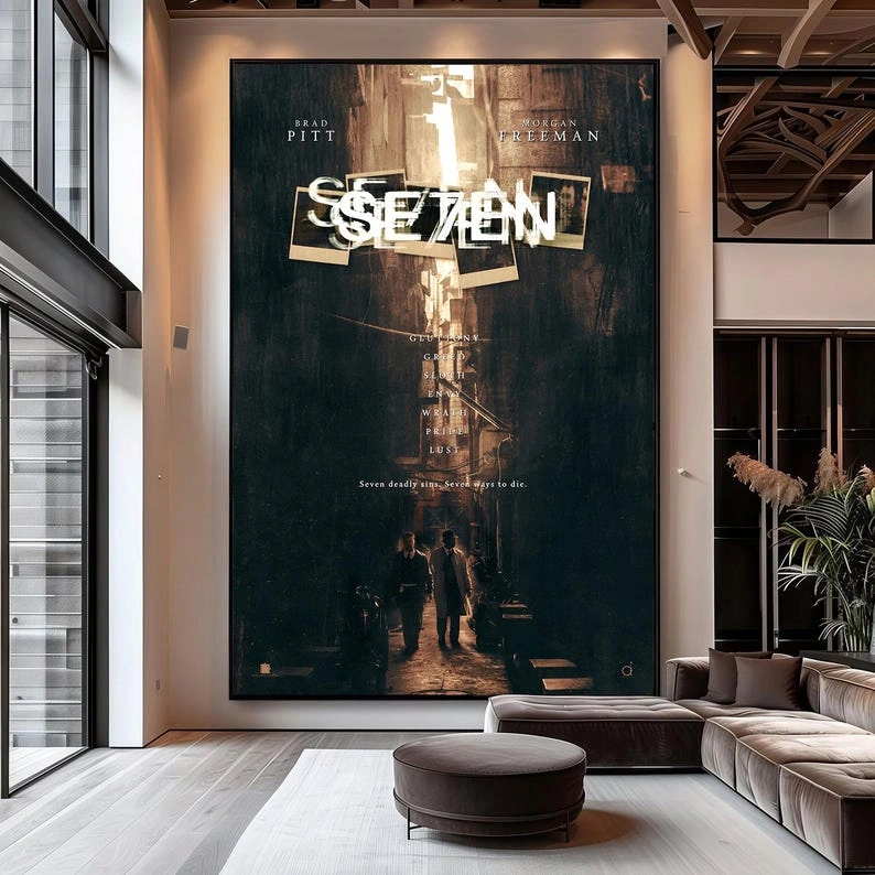 'Se7en' movie poster, dark aesthetic, rain