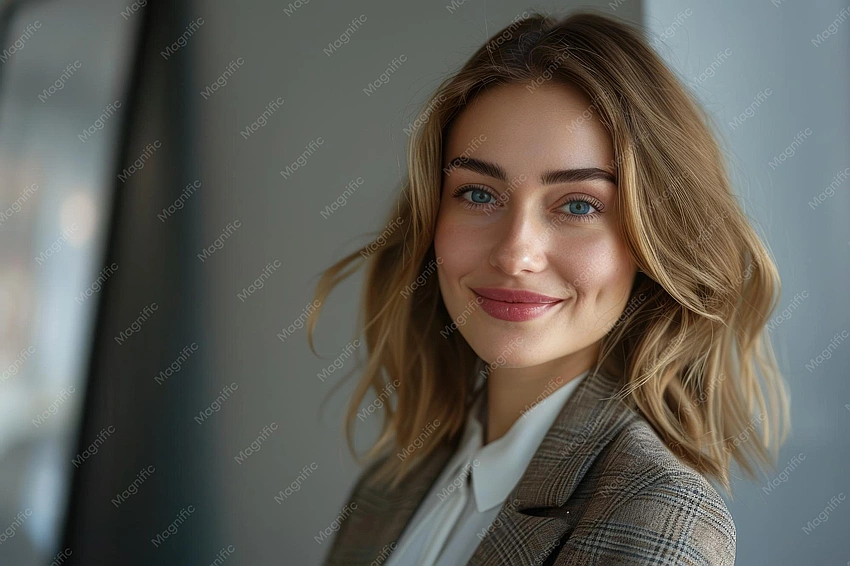 confident woman smiling, girlboss aesthetic