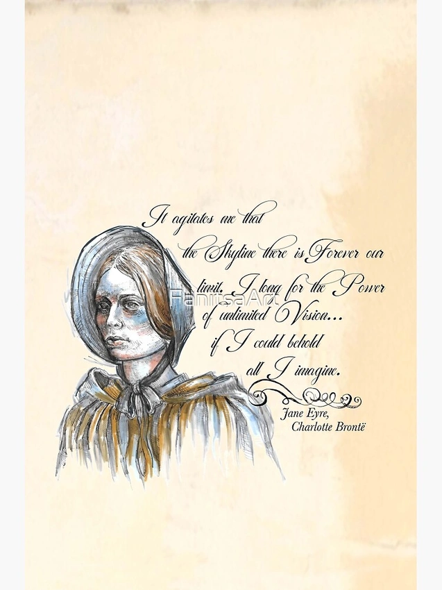Woman quoting Jane Eyre, historic feminist icon, Victorian woman asserting independence
