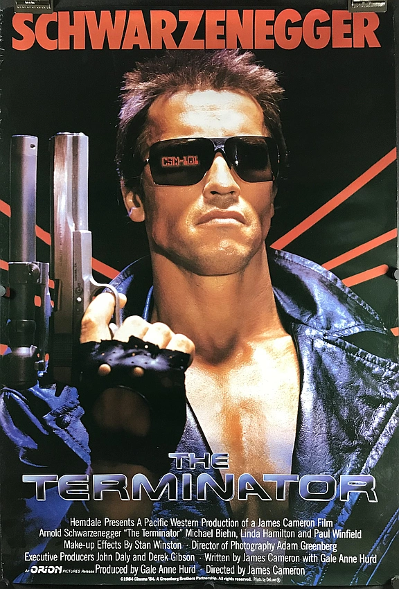 Arnold Schwarzenegger Terminator 1984, vintage film aesthetic