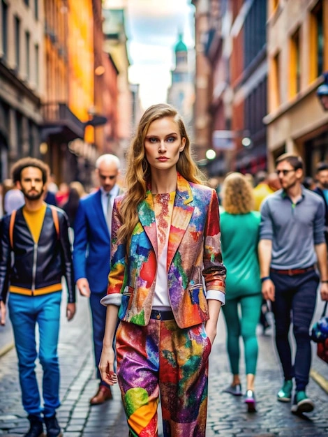 Stylish person in vibrant outfit smiling, colorful street style