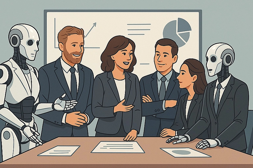 Human and AI working together, hybrid management, AI assisting human