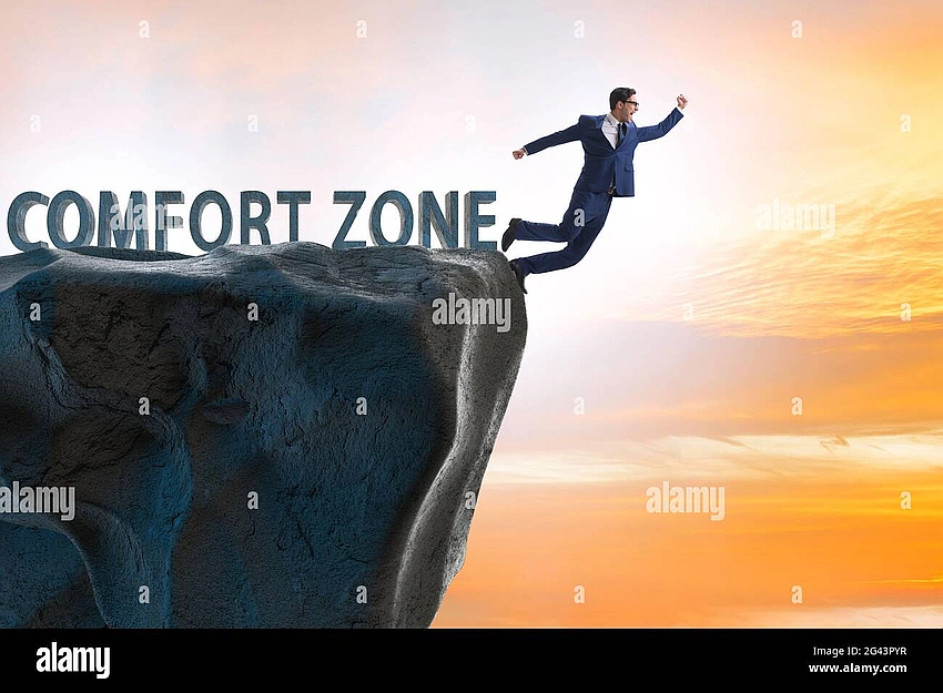 energetic person stepping out of comfort zone