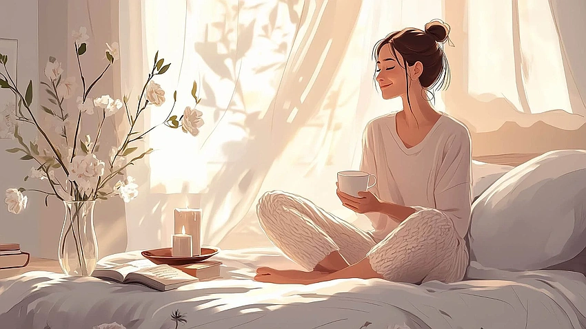 authentic self-care, woman relaxing imperfectly, genuine happiness