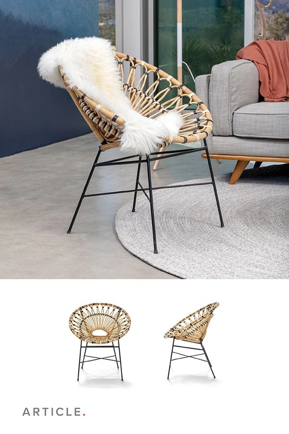 rattan armchair sheepskin throw