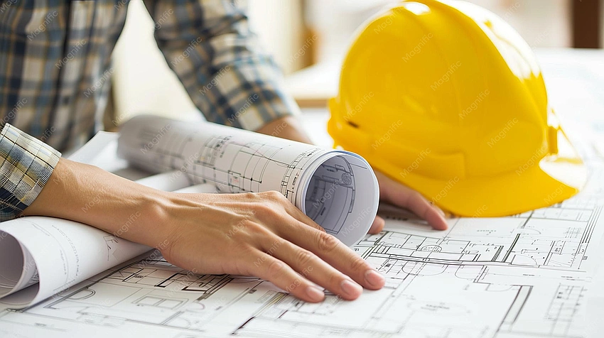 Architect examining collapsed building plans, meticulous detailed analysis