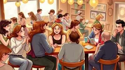 Friends gossiping at brunch with zodiac symbols, cheeky expression