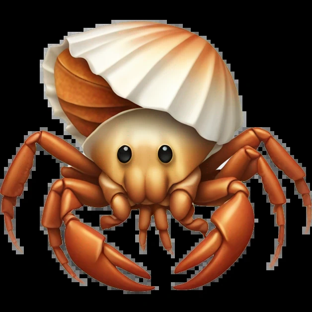 Crab hiding in shell, moody emoji over rain cloud