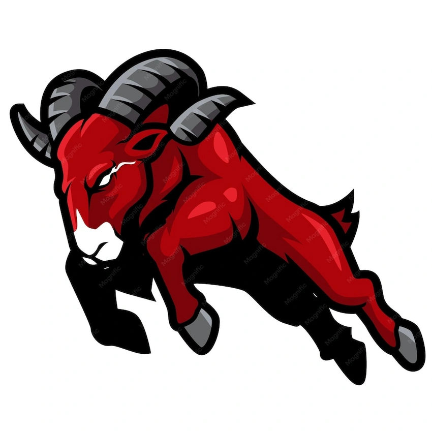 Angry ram zodiac cartoon, red background