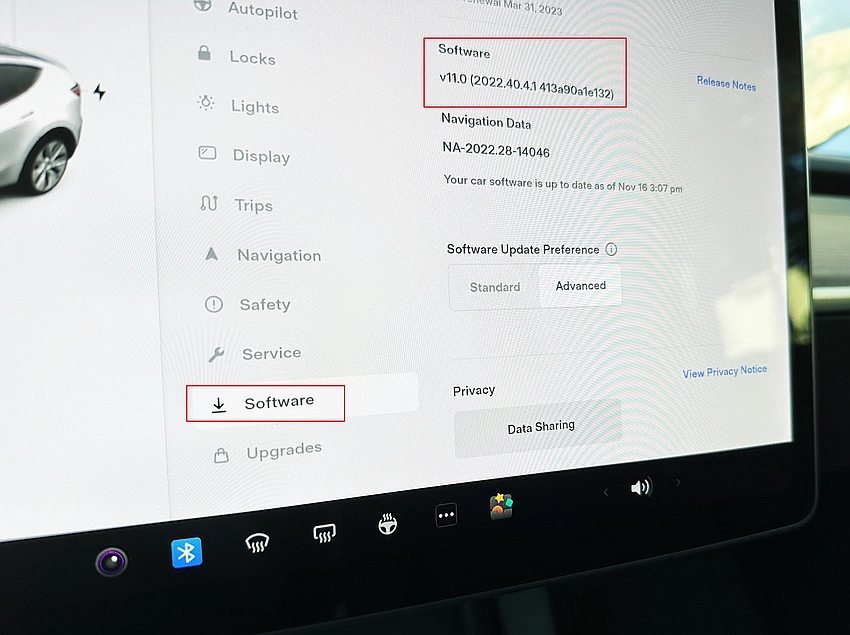 car with software update screen
