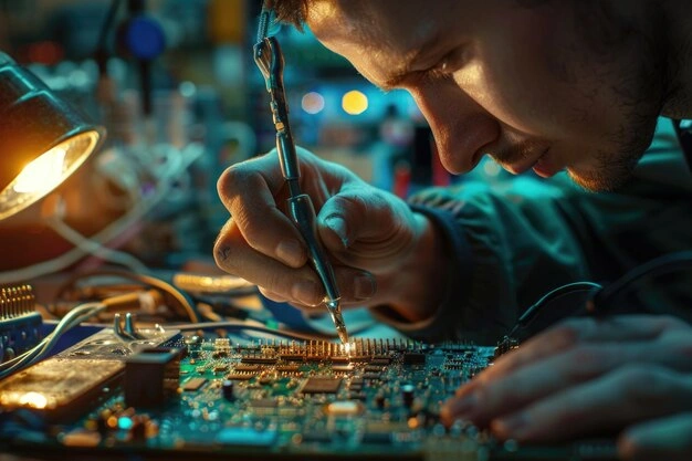 person repairing electronics