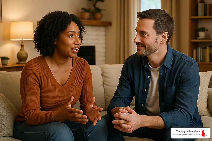 couple debriefing, serious discussion, supportive partners