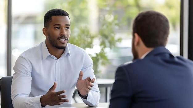 leader having serious conversation, supportive but firm posture