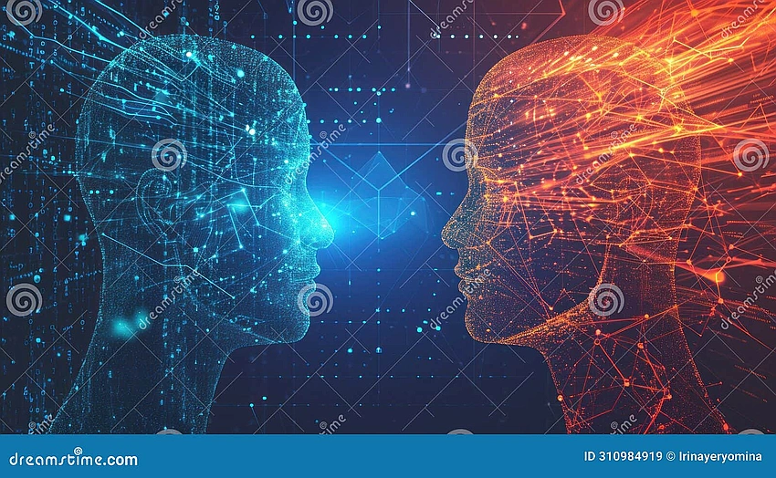 abstract human and AI connection, leadership growth, future success