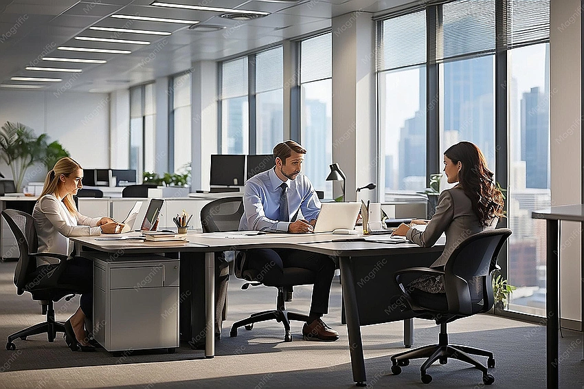 fast-paced AI office environment