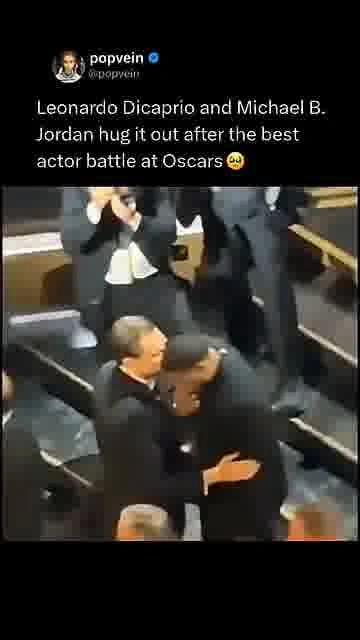 A classy oscars hug: 

After the best actor showdown, Leo and Michael B. Jordan share a warm moment.