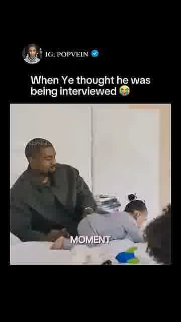 Kanye walks into the interview: 

Kanye's surprise reaction during Kim's 73 Questions moment is too 