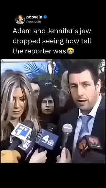 That height reaction 😭: 

Adam and Jennifer were clearly stunned by the reporter's height!

#AdamSan