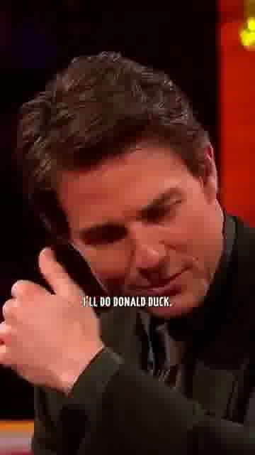 Tom cruise donald duck impersonation: 

Tom Cruise nails a playful Donald Duck impersonation—funny a