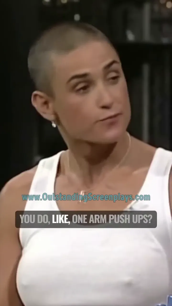 Demi moore push-ups: 

Demi Moore powers through tough push-ups with grit and style.

#screenwriting