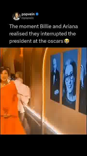 Oops, they interrupted him: 

Billie and Ariana suddenly realize they cut off the president at the O