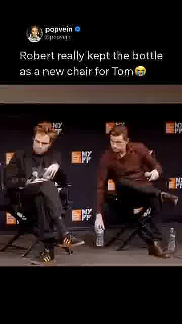 Pattinson saves holland: 

Tom's chair broke, so Robert improvised with a bottle 😭

#TomHolland #Rob