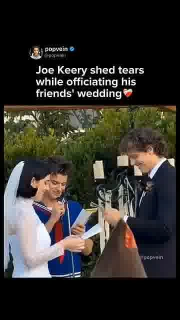 Joe keery gets emotional: 

Joe Keery tears up while officiating a wedding in his Scoops Ahoy costum