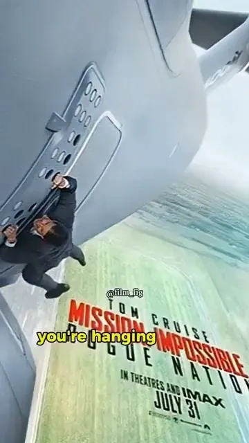 Tom cruise plane stunt: 

Tom Cruise dangles from a plane in a famous Mission: Impossible stunt.

#T